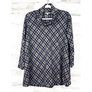 John Mark Womens S Black Gray Oversized Cowl-Neck Tunic Top 3/4 Sleeve Casual